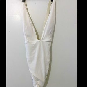Deep V cross back white lined one piece
